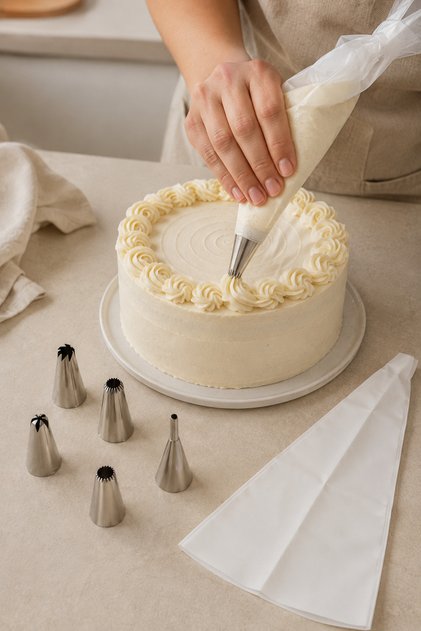 Cream Bag and 5 Nozzles Set for Cake, Cupcake, Cookie Decorating Tips Set Kw-3325