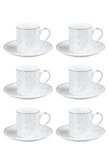 Dove 12-Piece Porcelain Coffee Cup & Saucer Set White/Silver 100ML Set for 6 People