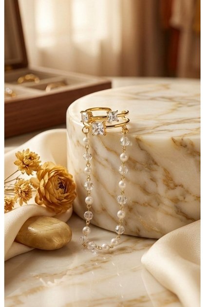 Zircon Stone Pearl Dangle Model Women's Ear Accessory