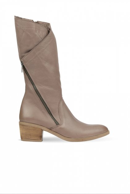 Gray Leather Women's Heeled Boots