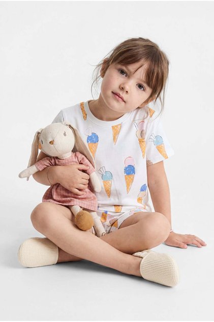 Girl's Printed Short Sleeve Pajama Set with Shorts