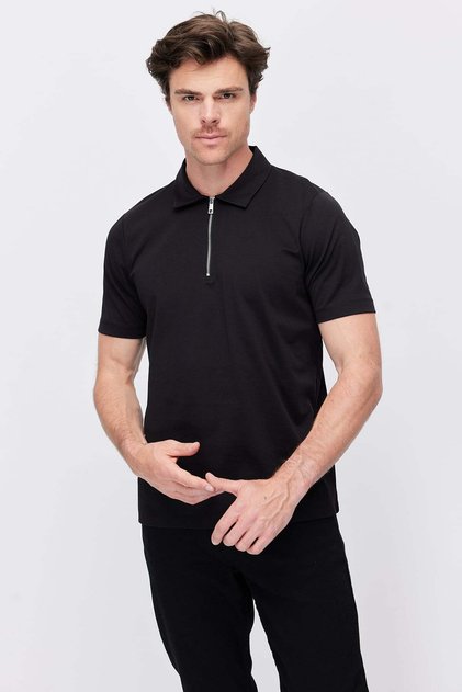 Men's Half Zip Polo Neck T-Shirt