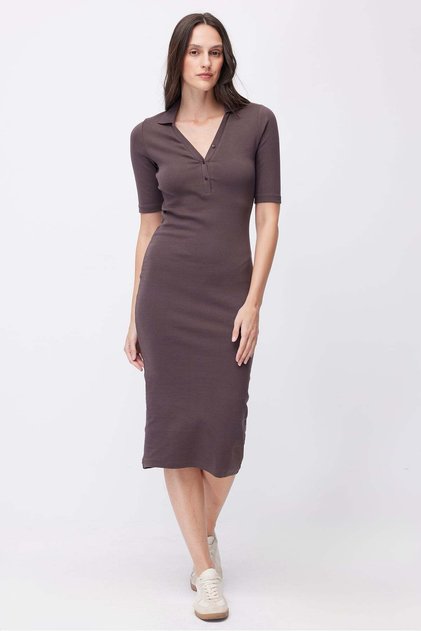 Women's Polo Collar Midi Dress
