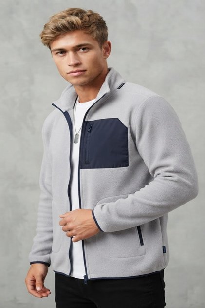 Men's Bato Collar Full Zipper 3-Pocket Outdoor Tactical Flecee Fleece Jacket