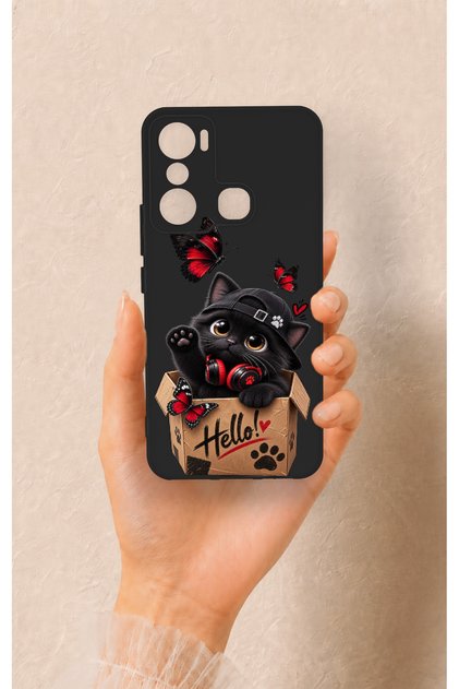 Infinix Hot 20I Compatible Hello Cat Patterned Silicone Case