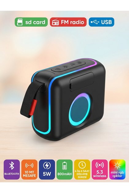 GO 4 Mini RGB Işıklı Bluetooth Speaker Taşınabilir Ses Bombası Stereo Yüksek Kalite Hoparlör Ses Seviyesi GRİ