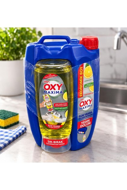 Mr. Maxıma Elde Yıkama Bulaşık Deterjanı Yedek Dolum 3500 ml +500 ml Limon Kokulu (Mavi)