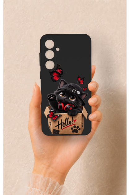 Samsung S23Fe Compatible Hello Cat Patterned Silicone Case