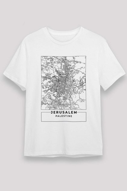 Jerusalem Palestine City Map Printed T-Shirt