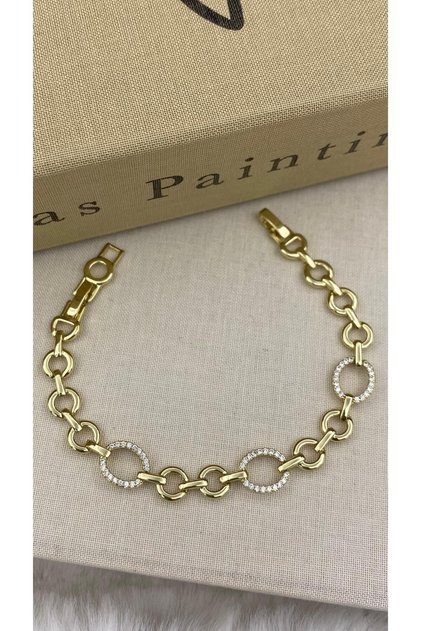 14K Xuping Gold Renk Yuvarlak İçiçe Geçmeli Zirkon Taşlı Halka Bileklik XP29