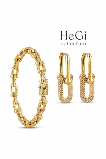 İTHAL MARKA TFNY ZİNCİR BİLEKİK GOLD KÜPE SETİ