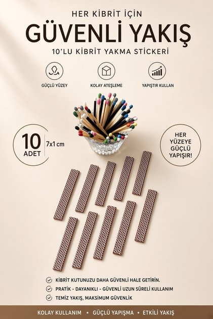 10’lu Dikdörtgen Kibrit Yakma Stickerı - 7x1cm Petek Desenli