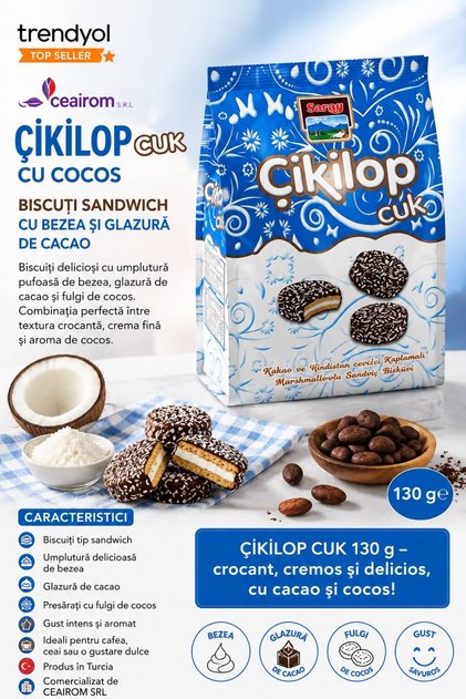 CİKİLOP CUK Σάντουιτς με Μάρσμελοους, Κακάο και επικάλυψη καρύδας 130γρ. Συσκευασία 5 τεμαχίων