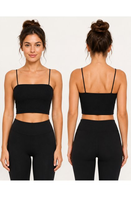 Women's Thin Strap Ribbed Crop Bustier Seamless Stretchy Casual Sports Tank Top