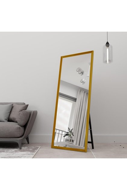 Full Length Mirror 160x60cm, Large Floor Mirror with Golden PVC Frame, Standing, Wall-Mounted or Leaning, Dressing Mirror for Bedroom, Living Room, Home Decor