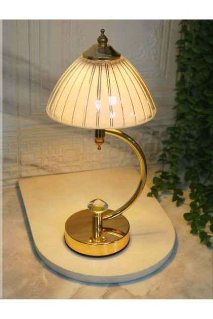Modern Decorative Table Lamp with Gold Metal Frame, Premium Glass Lampshade, Crystal Detail, Elegant Contemporary Style, Warm Cozy Lighting for Bedroom Nightstand, Living Room, Office, Hotel and Home