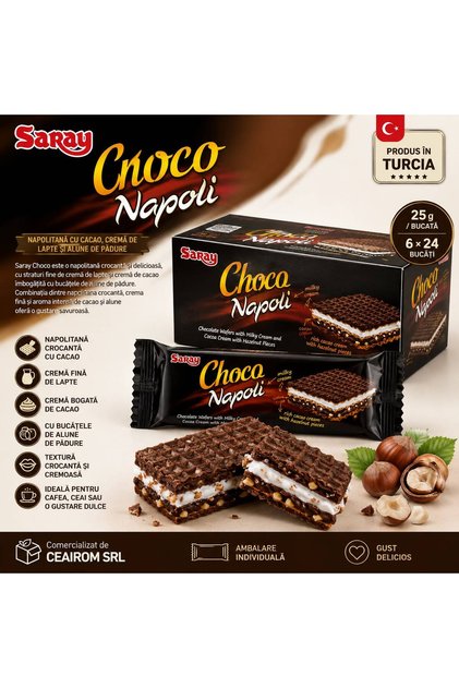CHOCO NAPOLI DE CACAO CU CREAMA DE LAPTE SI ALUNE DE PADURE 25GR 24BUC