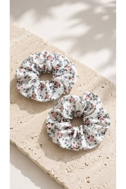 Spring Flowers | Double Hair Clip | Floral Patterned Scrunchie Set | Women's Hair Accessory