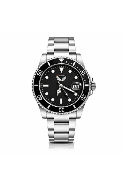 Ceas Bărbătesc Quartz cu Brățară Metalică Argintie și Bezel Rotativ – Cadran Negru cu Accente Argintii