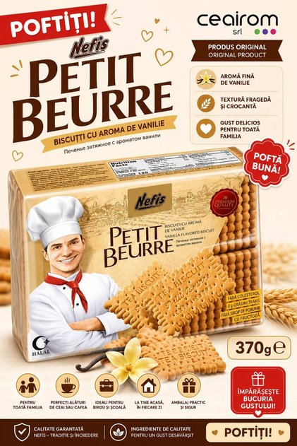 Petit Beurre Biscuiți cu Aromă de Vanilie 370 g X 5 PACHETE – Crocanți și Delicioși