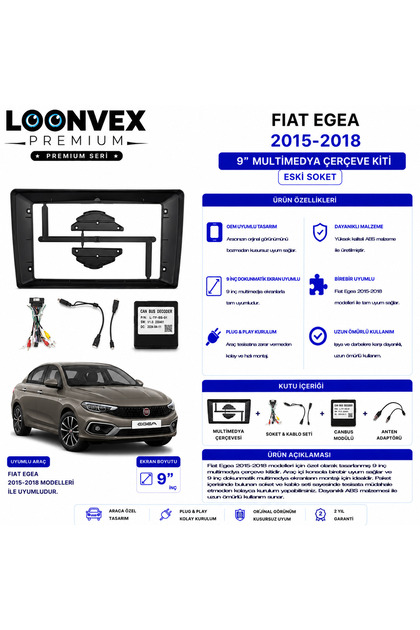 PREMIUM – FIAT EGEA 2015-2018 9" MULTİMEDYA ÇERÇEVE + ESKİ SOKET KİTİ