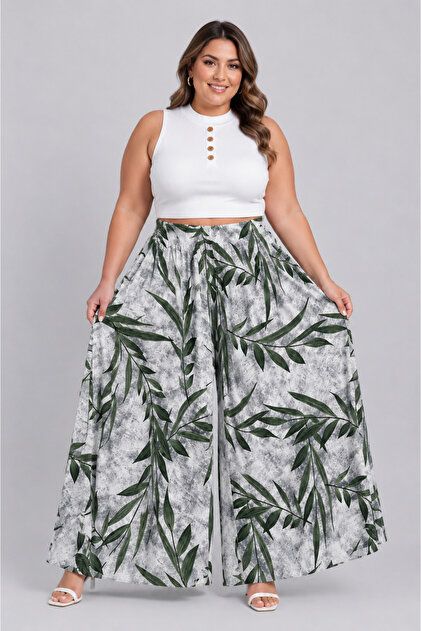 Women's Elastic Waist Plus Size Patterned Skirt Trousers