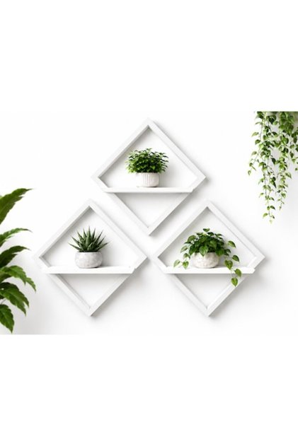 Etajeră decorativă de perete cu design geometric, model romb modern, pentru plante și decorațiuni, 17 x 17 x 6.1 cm