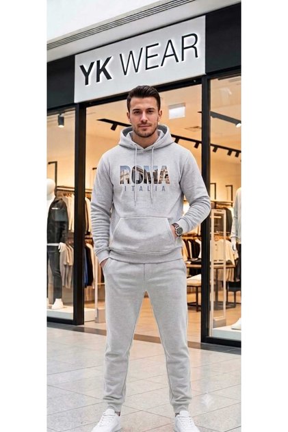 Unisex Oversize Rome Italy Printed Hooded Sweatshirt and Sweatpants Set.