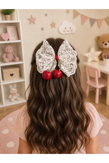 Girl's School Hair Clip Cherry Bow Hair Clip | Children's Hair Clip Stylish Ribbon Hair Accessory