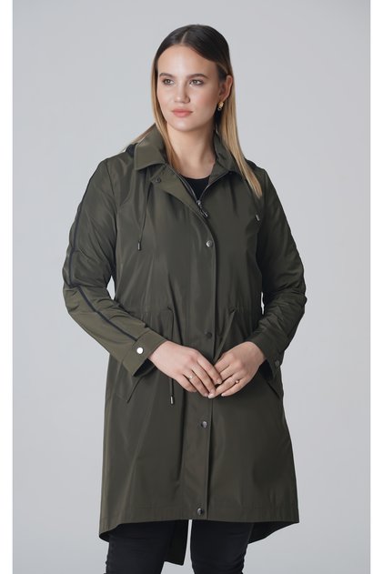 Women's Khaki Zippered Hooded Short Trench Coat