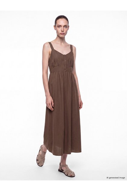 Lcw Comfort Heart Neckline Gathered Modal Blend Dress