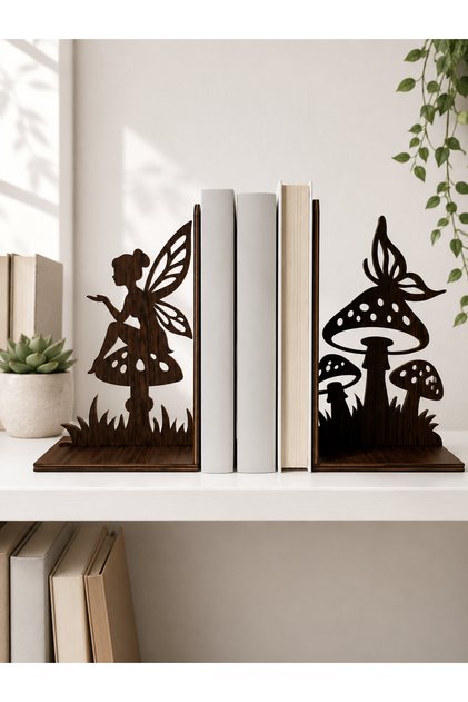 🧚 Fairy & Mushroom Book Holder | Nature-Inspired Decorative Mdf Bookshelf Accessory | Gift