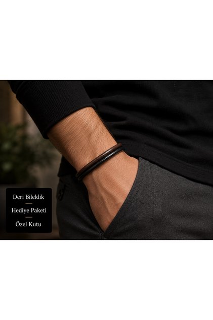 Édouard Double Leather Men's Bracelet – Black Brown Premium Gift Boxed