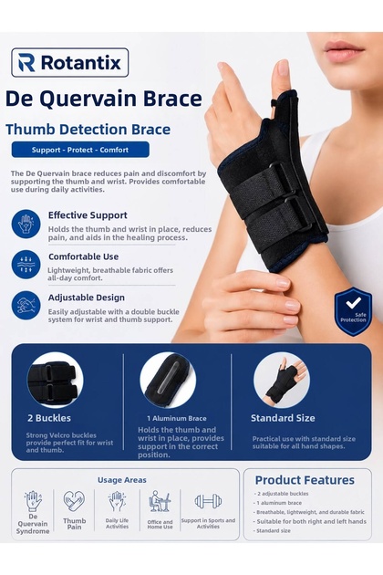 De Quervain Splint Thumb Support Hand Brace with Aluminum Support Right Left Compatible Standard Size