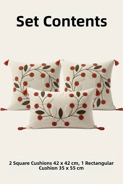 Nature Wreath Punch Embroidered 3-Piece Throw Pillow Cover Set