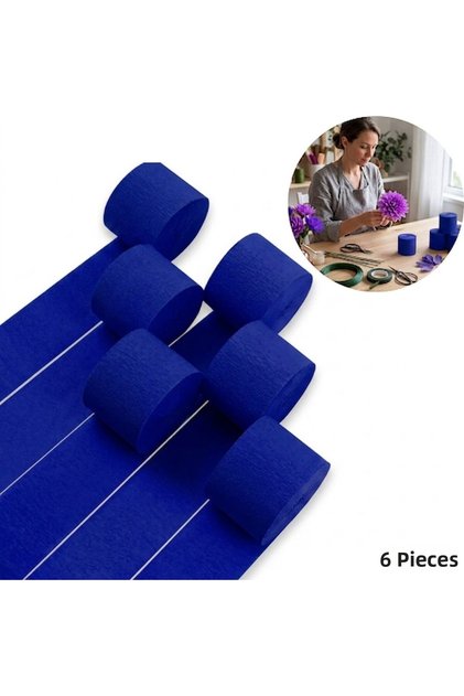 Navy Blue Stripe Crepe Paper Roll, Flower Making, Craft Decoration Paper, 6 Pieces, 4.5 cm X 22 Meters