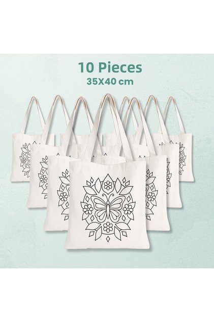 10 Pieces of Mandala Butterfly Design Paintable Cloth Bag - Hobby Painting Bag