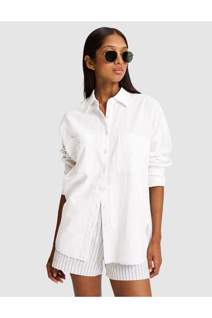 White Oversize Linen Blend Shirt 50328624-Vr013