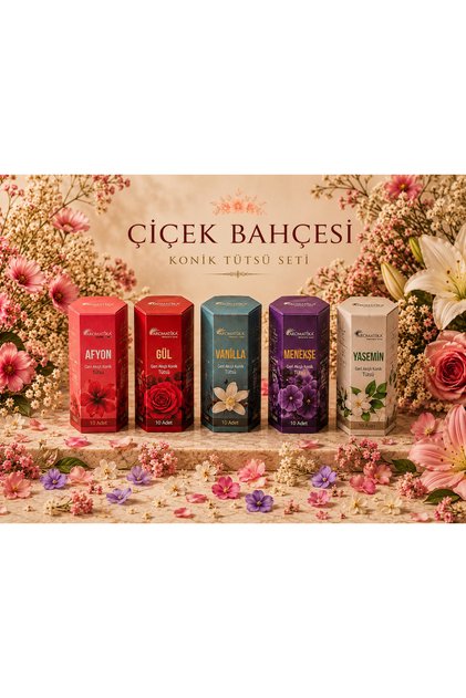 Aromatika - Çiçek Bahçesi Konik Tütsü Seti | 5 Farklı Koku | 50 Adet