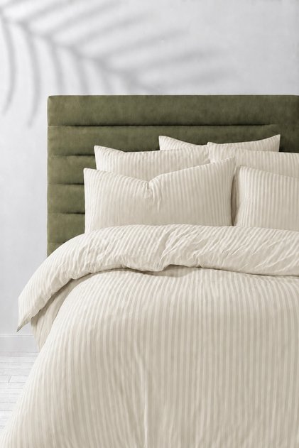 Double Striped Satin Bed Sheet Elastic Duvet Cover Set Hotel Type Soft & Shiny Boxed