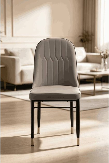 Mid Century Modern Dining Chairs Set, High‑Back PU Faux Leather Upholstered Large Padded Accent Side Chairs, Sturdy Metal Legs Kitchen Dining Room Chairs for Living Room Home Decor