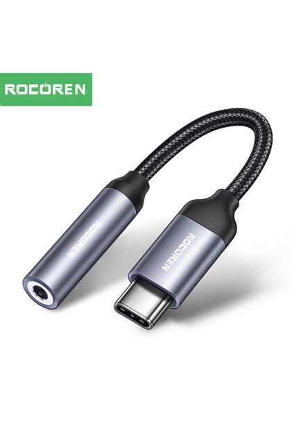 0.12m Dark Gray Rocoren USB Aux Audio Adapter Cable Type C To 3.5mm Headphone Cord Convert Jack Earp