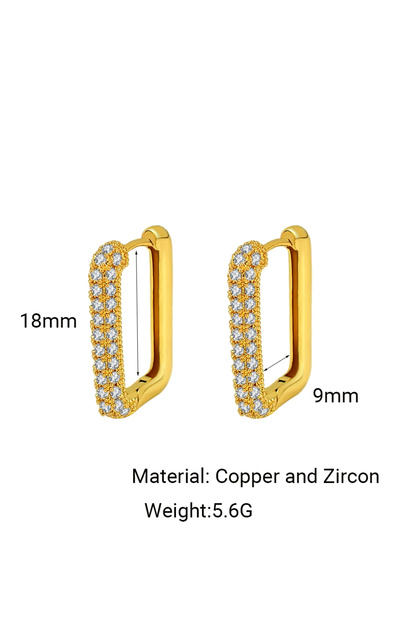 gold large Minimalist Geometric Square Crystal CZ Big Huggies Hoop Earrings for Women Fashion Gold C