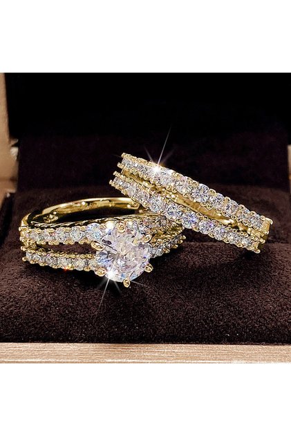 9 Q258 Huitan Trendy Hollow Set Rings Full Bling Iced Out CZ Stone Luxury Women Wedding Engagement R