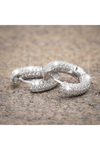 C397-1 Punk Men Women Circle Hoop Earrings Shiny White Zircon Simple Daily Wear Small Earrings Weddi