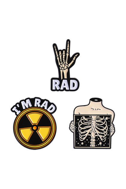 AB2513 Hazard Warning Radiation Collected Enamel Pins Custom Skeleton Hand I'm Rad Brooches Collar L