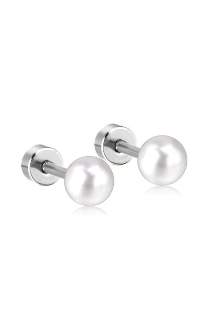 8MM 6036S LUXUKISSKIDS Classic Imitation Pearl Stud Earrings For Women/Girls Stainless Steel 4-8MM S