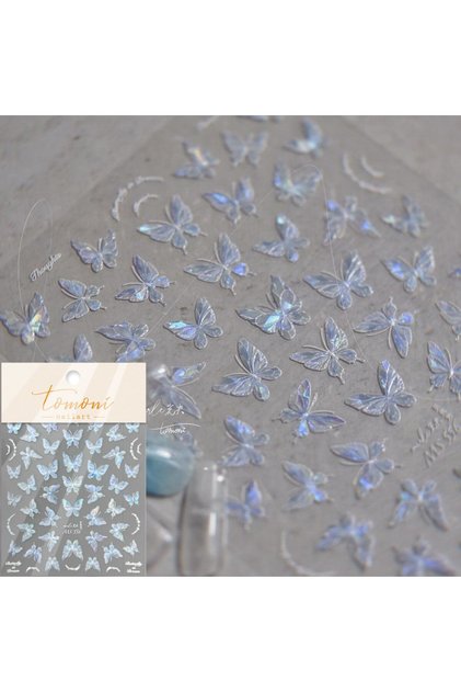 1pcs MS556 1pcs 5D Glitter Blue Butterfly Nail Art Stickers Japanese Aurora Butterfly Self-