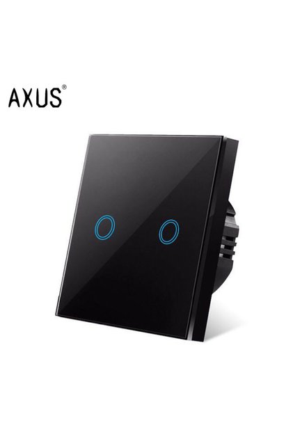 مفتاح لمس أسود ثنائي AXUS EU يعمل بجهد كهربائي AC100-240V، لوحة إضاءة خلفية LED، مصباح حائط من الزجاج الكريستالي المقوى