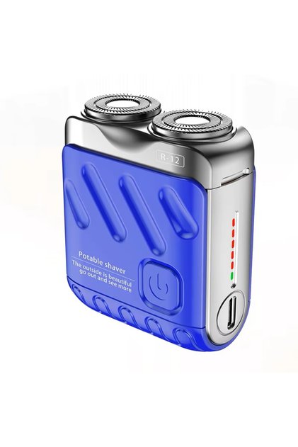 blue Mini Electric Shaver Dual Head Waterproof Type-C Rechargeable Shaver Travel Rotary Razor Men's